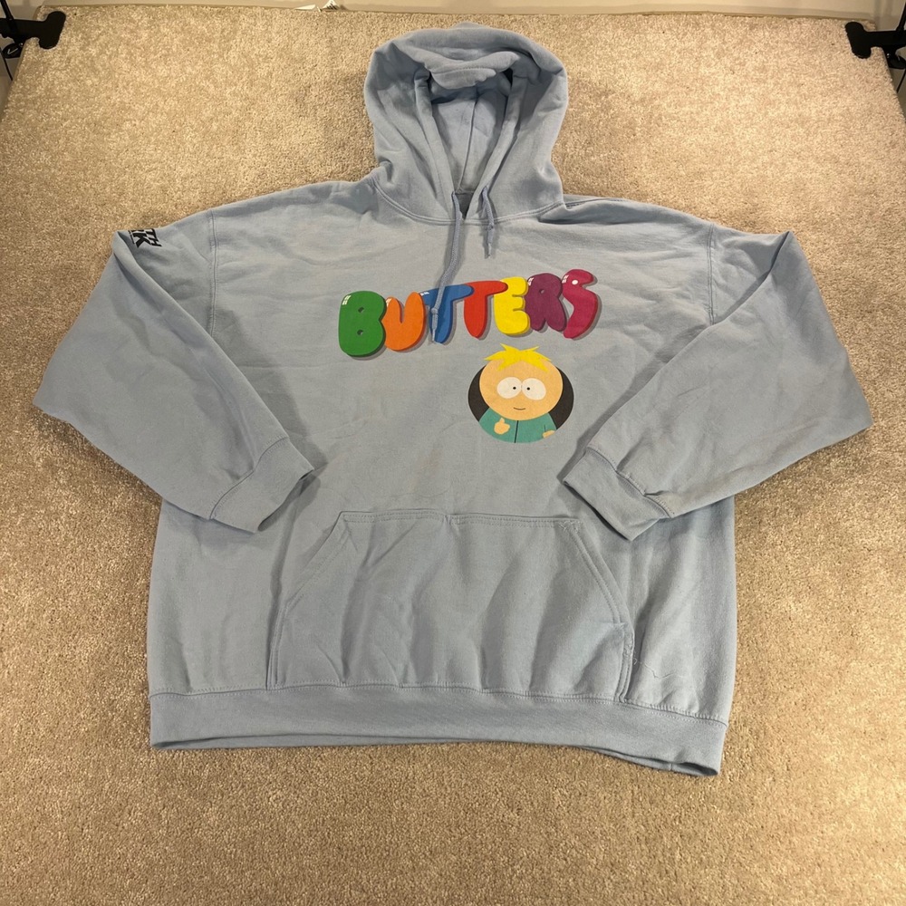 South Park Butters Hoodie Mens XL Light Blue Graphic Pullover Streetwear